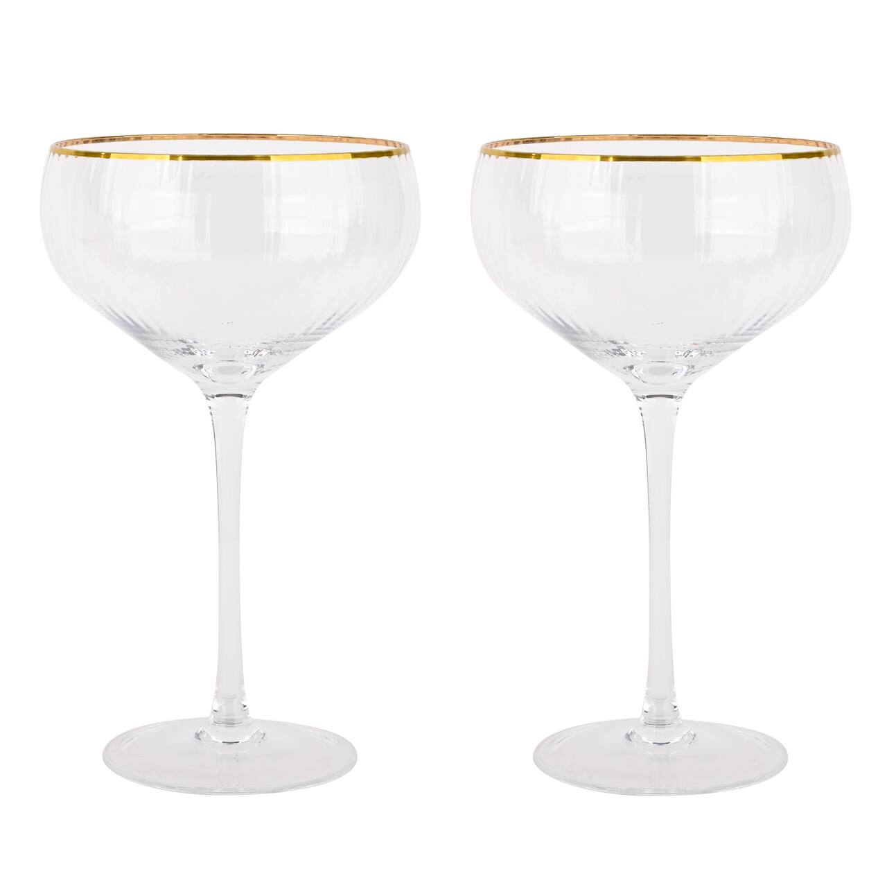6 Packs: 2 ct. (12 total) 11oz. Clear Coupe Glasses with Gold Rim by Celebrate It™
